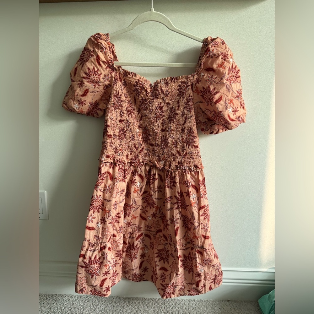 BB Dakota Rust and Peach Smocked Dress
